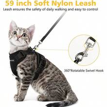 猫咪防逃脱可调节牵引绳背心式宠物胸背带，带可伸缩牵引绳 - 藍色 - 查看 5