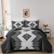 Black Boho Reversible Bedspread Set Queen Size (90"X96").3 Pieces Geometric Print Coverlet With 2 Pillowcases, Soft & Lightweight Textured Microfiber Bedding For All Seasons Perfect Father's Day Gift & Wedding Home Decor - 黑色 - 查看 11