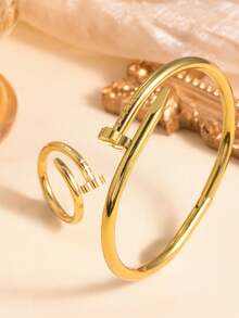 2pcs Anti-Fade Stainless Steel Clover Bracelet And Ring Set, Suitable For Daily Wear, Can Be Given As A Gift, Bracelet And Ring Size 6-9 Universal - 2 Pieces (ring + Bracelet) - View 11