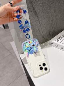 Disney Has Authorized, Phone Case - Chain Set, The Stitch Lilo & Stitch Phone Case Plus A Silicone 3D Or Fluffy Style Stitch Bracelet With Metallic Ring Removable Bracelet, Stitch And Angel Pattern, Compatible With Iphone 17/16/15/14/13/12/11/XS/XR/X Plus Pro Max, Wavy Design Phone Case For Girl, A Stylish Cartoon Summer Phone Case, The Perfect Gift Choice, Phone Protection, Durable Phone Cover, Great Gift For Friends And Family - 白色款式B - 查看 4
