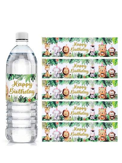 10/24pcs Jungle Animal Water Bottle Stickers, Birthday Decorations, Jungle Adventure Party Supplies, Water Bottle Packaging Stickers, Jungle Animal Print Water Bottle Stickers, Gender Reveal Party Decorations, Wedding Party Supplies, Water Bottle Labels, Baby Shower Decorations, Party Favors