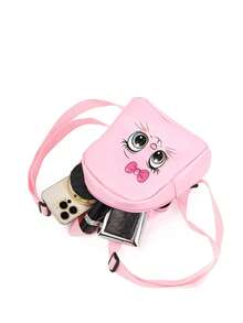 1 pieza Mochila ajustable para niñas, bolsa de pecho, mochila multicolor, adecuada para uso diario, al aire libre, viajes, senderismo, escuela, regalo ideal - Gato de ojos grandes - Ver 8