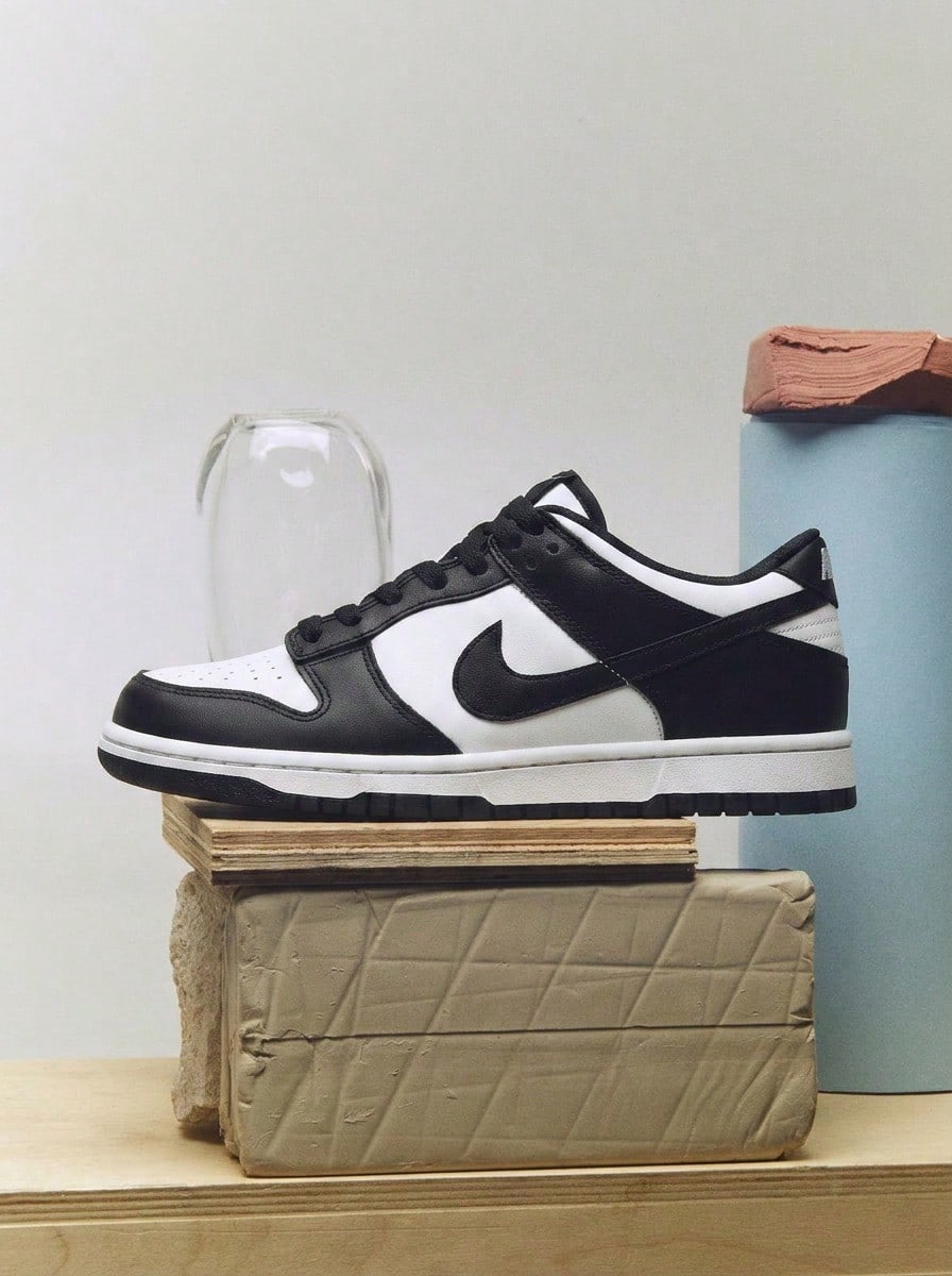 Nike Dunk Low GS Panda Sneakers Casual Breathable Cushioning Lightweight Shock Absorption Anti-Slip Thick Sole Logo Color Block Versatile Gym Daily Commuting Streetwear Women Black White CW1590-100 - White/White/Black - View 1