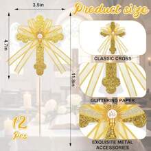 DSliner 12 Pcs Double-Layer Cross Centerpiece Sticks For Confirmation First Communion Baptism Decorations 4.7" X 3.5" Gold Glitter Cross Christening Religious Mi Bautizo Table Decor - As Pic - View 2