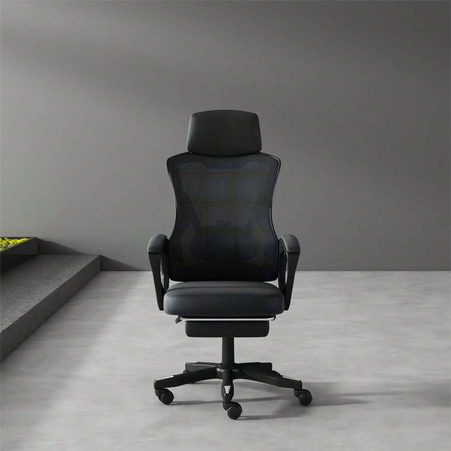Ergonomic Office Chair With Adjustable Backrest And Footrest - Black - View 1