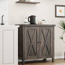 Aparador de entrada de estilo rústico – Bufé con estantes ajustables y 2 puertas tipo granero, mesa consola espaciosa para sala de estar, cocina, comedor, barra de café – Mueble clásico de acento - Gris Oscuro - Ver 3