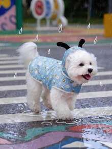 LUCKIE PAL 1pc Bee & Flower Print Waterproof Raincoat For Cats & Dogs, Suitable For Rainy Days - Dusty Blue - View 5