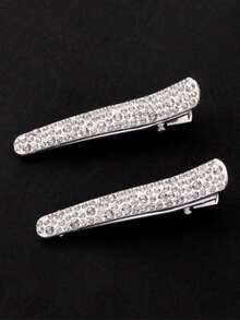 2pcs Crystal Rhinestone Invisible Hair Clips, Suitable For Festivals, Daily Wear, And Parties - Silver - View 6