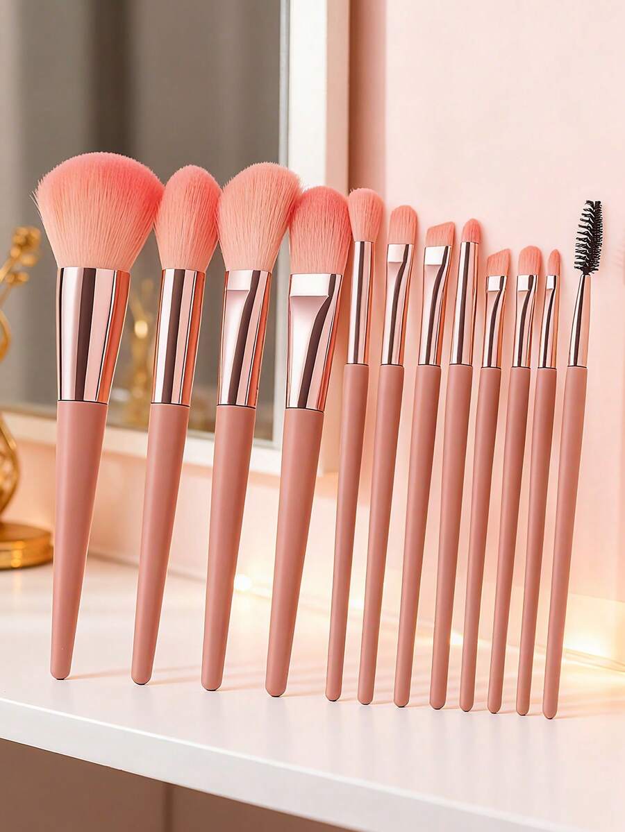 12PCS Pink Makeup Brush Set - Coral Pink - View 1