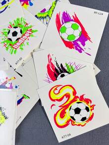 35 piezas Colección de tatuajes temporales con tema de fútbol, diseños mixtos, resistentes al agua y al sudor, patrones personalizados para fanáticos del fútbol, adecuados para eventos deportivos, fiestas, unisex - Multicolor - Ver 7