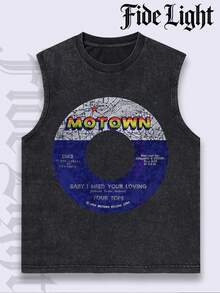 Motown Vibes Classic Soul   Men's Summer Vintage Washed Cotton Casual Sports Vest Loose Street Style High Street Fashion Machine Washable Sleeveless Crew Neck Tank Top For Summer Unisex Style - màu đen - Xem 1