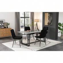 Dining Chair (4 Pcs), Black, Set Of 4 Upholstered Designer Chairs With Backrest, Velvet Seat, Metal Frame - Black - View 4