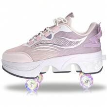 yousulun Roller Skates Shoes Multi-Functional Roller Skates,Sneakers And Roller Shoes 2-In-1 For Casual,Outdoor Activities,4 Retractable Wheels,Unique Gift. - Pink - View 13