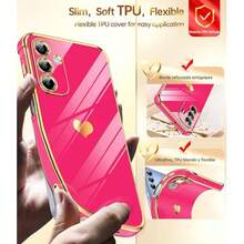 奢华电镀手机壳，兼容三星 Galaxy A57 A17 A37 A56 A36 A26 A16 A55 A25 A35 A15 A12 A13 A23 A24 A33 A34 A52 A53 A54 S26 Ultra S25 FE S24 S23 S22 S21 Plus S20，心形侧边图案设计 - 玫紅色 - 查看 3