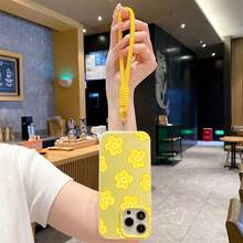 Compatible With IPhone 17, 17 Pro, 17 Pro Max, 16, 15, 14, 13, 12, 11 Pro Max/, 1pc Fashionable Small Yellow Flower Pattern With Round Strap Phone Protective Case, Dual-Layer 2-In-1 Jelly Shell, Portable, Anti-Fingerprint, Shock-Proof, Drop-Proof, Highly Protective, Stylish And Cute High-End Phone Case, Suitable As Gift For Friends And Family - Yellow - View 7