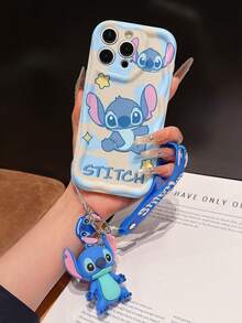 Disney Has Authorized, Phone Case - Chain Set, The Stitch Lilo & Stitch Phone Case Plus A Silicone 3D Or Fluffy Style Stitch Bracelet With Metallic Ring Removable Bracelet, Stitch And Angel Pattern, Compatible With Iphone 17/16/15/14/13/12/11/XS/XR/X Plus Pro Max, Wavy Design Phone Case For Girl, A Stylish Cartoon Summer Phone Case, The Perfect Gift Choice, Phone Protection, Durable Phone Cover, Great Gift For Friends And Family - 白色款式A - 查看 6