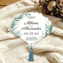 Customized Fan-Shaped Invitation Card, Personalized Tassel Hand Fan, Summer Outdoor Wedding/Bridal Party Ceremony Card, Customized Wedding Favor Fan, Customizable Text Invitation Card, Personalized Card, Perfect Garden Party Favor - Fan-shaped Invitation Card - View 8