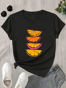 Damtoppar 2026 T-shirt med grafiskt tryck, långärmad, avslappnad topp med rund hals för sommar och vår, våroutfit för kvinnor - Svart - Visa 4