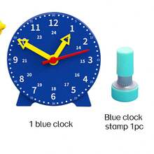 Modelo de reloj de aprendizaje con juego de sellos de reloj, herramienta de enseñanza de cognición del tiempo, ayuda de enseñanza auxiliar, herramienta de práctica de tiempo, suministros de demostración de enseñanza en el aula, conjunto de práctica de cognición del tiempo - A - Ver 13
