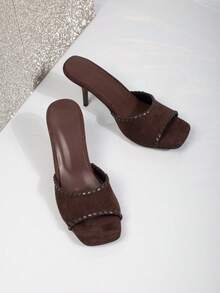 夏季时尚百搭高跟凉鞋 - 咖啡棕 - 查看 4