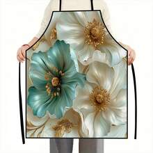 1件装3D金色花卉压花印花围裙 - 适用于厨房、客厅、餐厅、酒店、户外烧烤等场所。100%涤纶材质，可机洗和手洗。 - 彩色 - 查看 2
