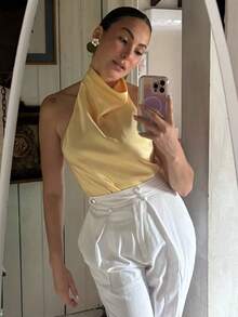 Sexy Women's Satin Camisole Backless Blouse, Elegant Fashion Evening Party Tank Top Casual Summer - Yellow - View 3