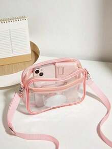 Mini Square Bag Clear Pvc Adjustable Strap For Daily, Stadium Approved 12 X 12 X 6 Clear Transparent Purse Bag For Concerts Sports Events Festivals Transparent Casual Square Shoulder Bag All Match Storage Bag For Travel Simple Crossbody Bag ,Fashionable Transparent, Clear Waterproof Bag For Women, Perfect For Summer, Vacation & Beach, Waterproof, Sandproof Transparent Bag, Beach Sports Picnic Snacks Clear Purse For Women, Holiday, Beach Bags - 粉色 - 查看 6