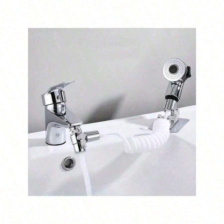 Home Bathroom Sink Faucet Sprayer Water Tap Extension Nozzle Adjustable Shower Set Sucker Wall-Mounted Convenient To Install - Silver - View 1