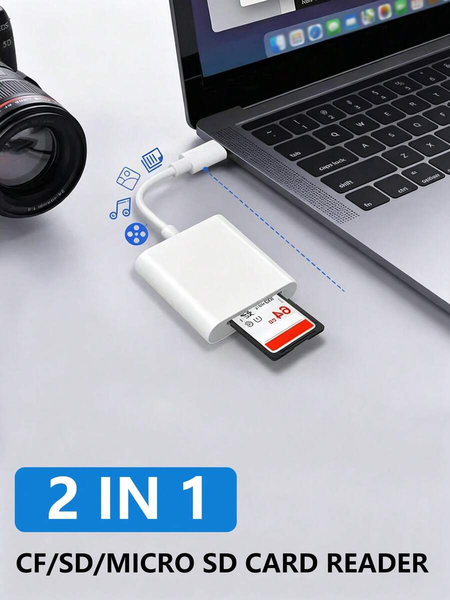1pc Dual Slot USB-C/Lightning Interface SD/TF Card Reader Adapter, Portable Camera Viewer SD Card Adapter Plug And Play, Compatible With Apple Devices 176/15/14/13/12/1X///0/Pad/Camera/Xm/HW Infrared Camera Series - White - View 1