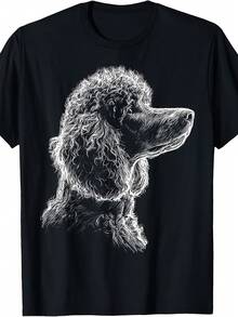 Camiseta Retro con Retrato de Caniche - Camiseta Vintage con Gráfico de Caniche, Cuello Redondo, Lavable a Máquina, Adecuada para - Uso Casual, Ropa Masculina, Regalo para Amantes de los Caniches - Negro - Ver 7
