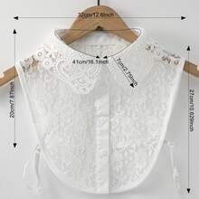 1pc White Lace Detachable Collar, Crochet Faux Collar, Solid Color Semi-Blouse, Removable, Machine Washable Accessory For Spring - White - View 4