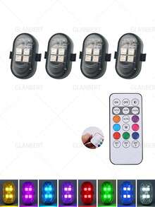 GLANBERT 4pcs/Set Wireless LED Flashing Lights With Remote Control, 8 Color Modes, Type-C Rechargeable LED Lights, Collision Warning Lights For Car, Motorcycle, Bicycle, Drone, Aircraft - 4LED - View 15