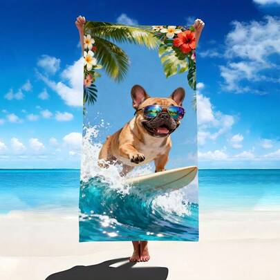 1条冲浪狗沙滩巾，超强吸水超大沙滩毯，适合旅行、游泳池、潜水、冲浪、瑜伽、露营，多种尺寸可选，沙滩配件