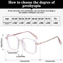 3 Stück modische Lesebrille für Frauen, klassisch minimalistischer großer Rahmen, einzigartiges elegantes Design, jugendliche Farbkombination, Geschenkset mit Vergrößerungsgläsern - Blau + Rosa + Tee - Übersicht 5