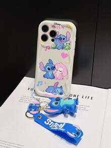 Disney Has Authorized, Phone Case - Chain Set, The Stitch Lilo & Stitch Phone Case Plus A Silicone 3D Or Fluffy Style Stitch Bracelet With Metallic Ring Removable Bracelet, Stitch And Angel Pattern, Compatible With Iphone 17/16/15/14/13/12/11/XS/XR/X Plus Pro Max, Wavy Design Phone Case For Girl, A Stylish Cartoon Summer Phone Case, The Perfect Gift Choice, Phone Protection, Durable Phone Cover, Great Gift For Friends And Family - 白色款式A - 查看 4