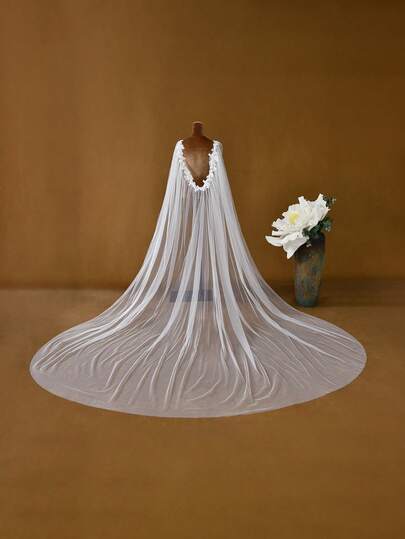 1 pieza Chal nupcial largo decorado con encaje, sujeto con broche, elegante y minimalista, accesorio para vestido de novia, decoración para boda en la iglesia