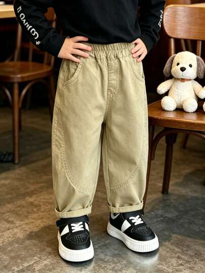 男童宽松舒适纯棉休闲裤，适合日常、上学、休闲和户外活动穿着，春季款