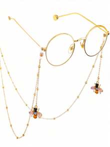 1件别致珐琅蜜蜂装饰眼镜链，时尚金色串珠眼镜带，多功能防滑时尚眼镜挂绳，适合日常和节日佩戴。 - 金色 - 查看 4