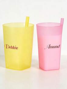 4pcs/Set Customized Plastic Water Cups With Built-In Straws, 12.17oz Portable Drinking Cups, Random Colors, Personalized Tumblers For Parties And Family Gatherings - Multicolor - View 18