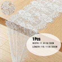 5pcs 12" X 120" White Lace Table Runner, Vintage Wedding Baby Shower Party Decor, Country Rose Embroidery Boho Style Table Runner - A - View 12