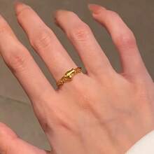 女士可爱18K镀金趣味小金鱼链球开口戒指 - 金色 - 查看 5