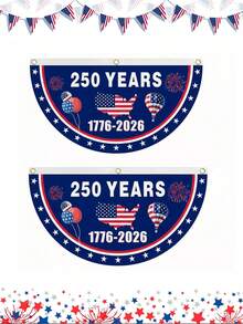 2面美国国旗250周年纪念旗帜,尺寸:1.5英尺 x 3英尺。1776-2026美国独立日半扁平扇形旗。适用于7月4日独立日户外装饰、爱国主题户外花园、家庭聚会装饰和门廊装饰。 - 多色 - 查看 11