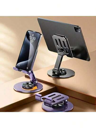 Purple 360° Rotatable Metal Mobile Phone Holder, Adjustable Height Foldable Desktop Stand, Universal Phone Stand For IPhone  Android, Stable Anti-Slip Base, Must-Have Home Accessory & Perfect Gift For Family, Friends, Christmas, Holidays, Office, Bedroom, Bathroom, Kitchen