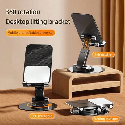 Giá đỡ điện thoại để bàn bằng kim loại xoay 360°, có thể điều chỉnh độ cao, gập gọn tiện dụng cho phát trực tiếp, xem video, tương thích với điện thoại di động và máy tính bảng.