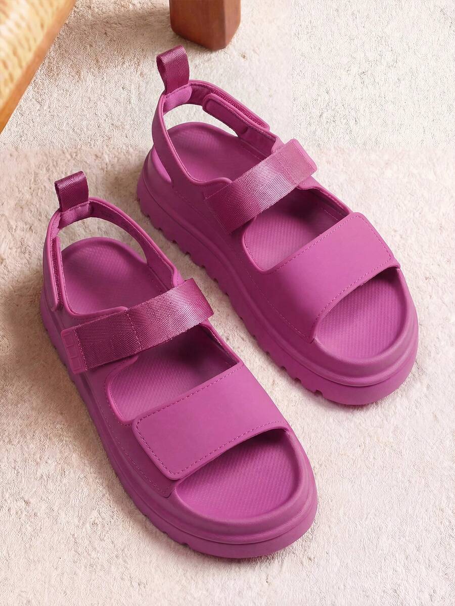 Women Platform Wedges Sandals Chunky Open Toe Comfortable Walking Casual Fashion Flat Sandals With Adjustable Hook Loop Straps Outdoor Shoes - Màu Hồng Tươi - Xem 1