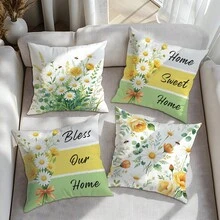 4 Stücke minimalistischer Gänseblümchen & Bienen dekorativer Kissenbezug Set, einseitig aus weichem Pfirsich-Samt, 45*45CM Kissenbezug geeignet für Inneneinrichtung, Partys, Geschenke - Verschiedenfarbig - Übersicht 7