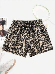 Quần short nữ họa tiết da báo, thoáng khí, nhanh khô, co giãn và mềm mại. Thích hợp cho mặc thường ngày, thể thao và tập luyện, dáng rộng rãi và thoải mái. - màu nâu - Xem 2