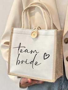 Damen Team und Braut&Herz-förmige Handtasche - Strapazierfähige Leinenhandtasche mit eleganten Schreibschrift-Buchstaben und Herzmustern, modische Alltagshandtasche, Brautjungfern-Party-Hochzeitsaccessoire, geeignet für Wochenendurlaube, Strandausflüge und Sommerurlaube, Hochzeitsandenken, Schulanfang, Sommer, Neujahr, Eid al-Fitr, Valentinstag, Weihnachten oder Erntedankfest als perfektes Geschenk. - Verschiedenfarbig - Übersicht 16