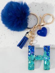 Llavero con letra brillante, llavero con borla de pompón esponjoso - Accesorios elegantes para bolsos y llaves de coche, perfectos para despedidas de soltera, bodas y regalos de cumpleaños, encantador adorno para bolsos, llavero elegante para mujeres, regalos para festivales, graduación, agradecimiento a maestros, regalos para madres, regalos del Día de la Madre, artículos esenciales para vacaciones, regalos de graduación, accesorios de encantos lindos, llavero - Azul - Ver 12