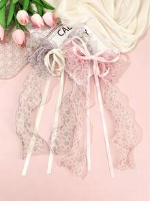 1 chiếc kẹp tóc nơ bằng vải chiffon kiểu dáng nữ sinh ngọt ngào, phụ kiện tóc dễ thương mang phong cách công chúa, thích hợp làm quà tặng sinh nhật/Ngày của Mẹ. - Nhiều màu - Xem 2